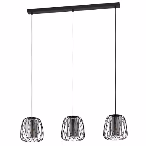 Eglo Floresta Black Modern Cylinder Pendant Light with Transparent Glass and Metal