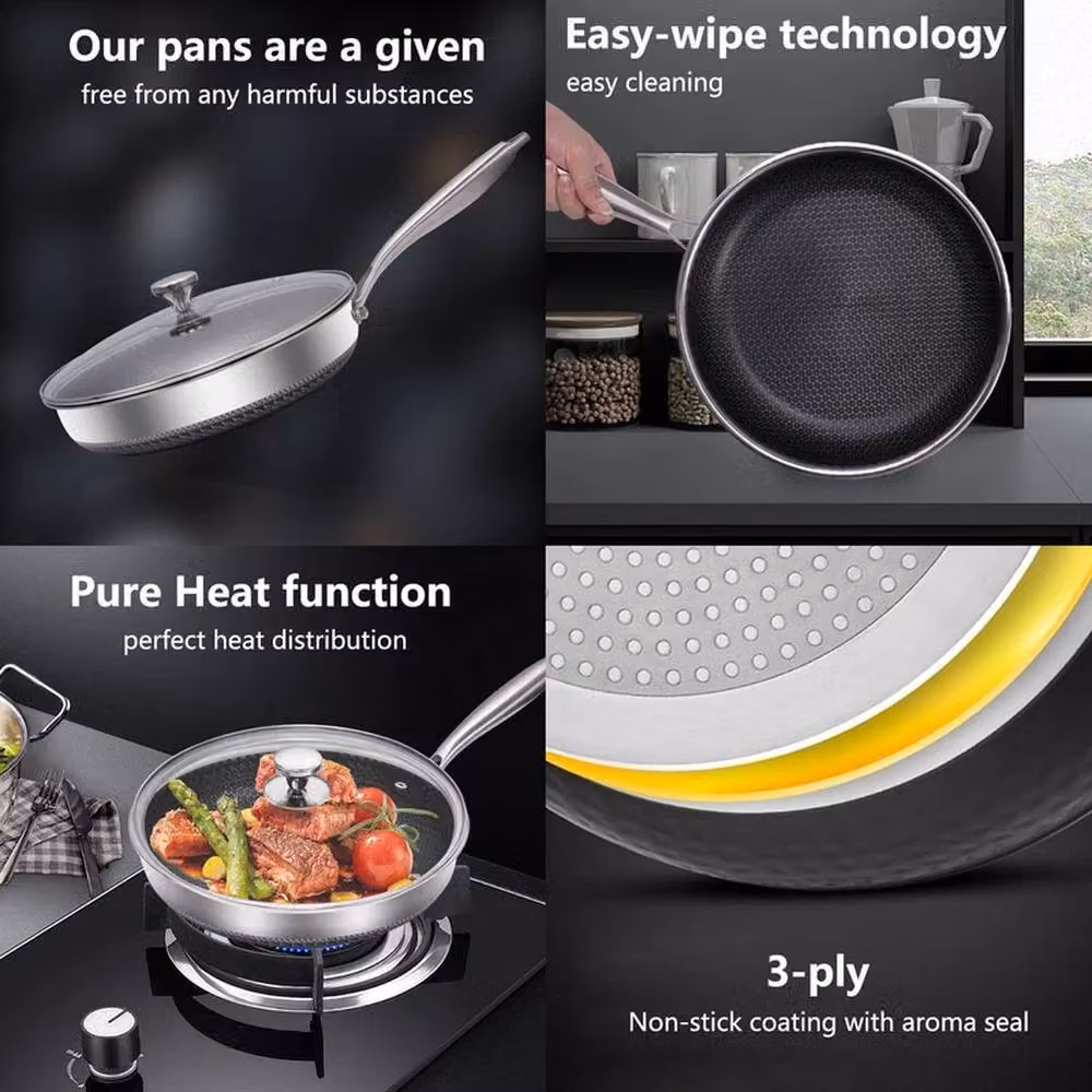 KORVIXA Non Stick Frying Pan with Lid, Silver, Diameter: 30 cm – 3