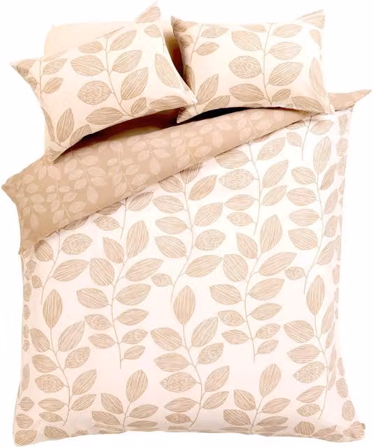NewEdgeBlinds Leaves Floral Duvet Cover Set in Beige and Yellow, W: 180 cm x D: 200 cm