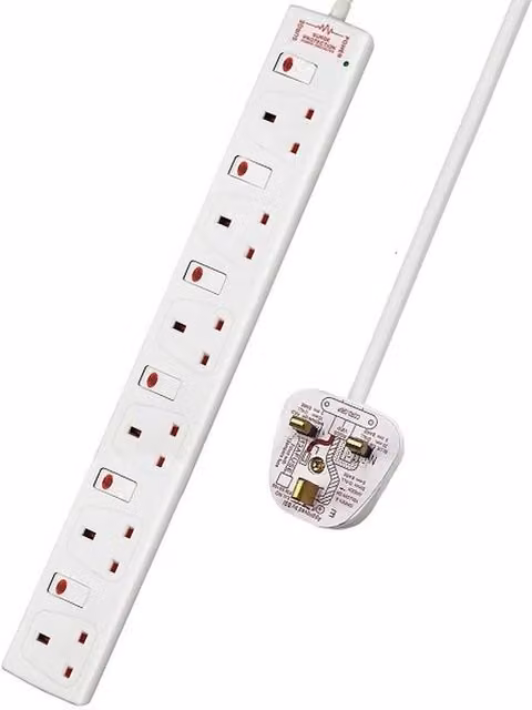 ExtraStar 6 Gang Individually Switched Surge-Protected Extension Lead, White, 1m