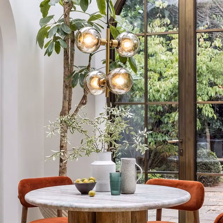 Atkin & Thyme Mina Pendant Light in Gold/Brass with Transparent Glass Sphere