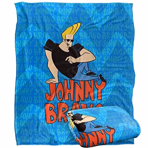 Trevco Johnny Bravo Logo Repeat Super Soft Fleece Throw Blanket, White, W: 152 cm, D: 127 cm