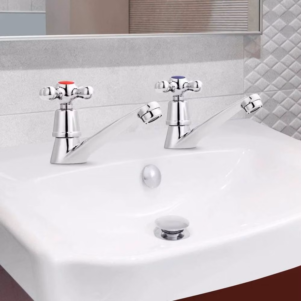 EONLION Pair of Two-Handle Brass Twin Basin Sink Taps in Silver Chrome Finish – 2