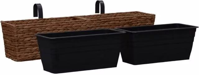 Berkfield Home Garden Planters, 2 Piece Water Hyacinth Tub Set in Brown, W/D/H: 20.0 x 18.0 x 6.0 cm – 1
