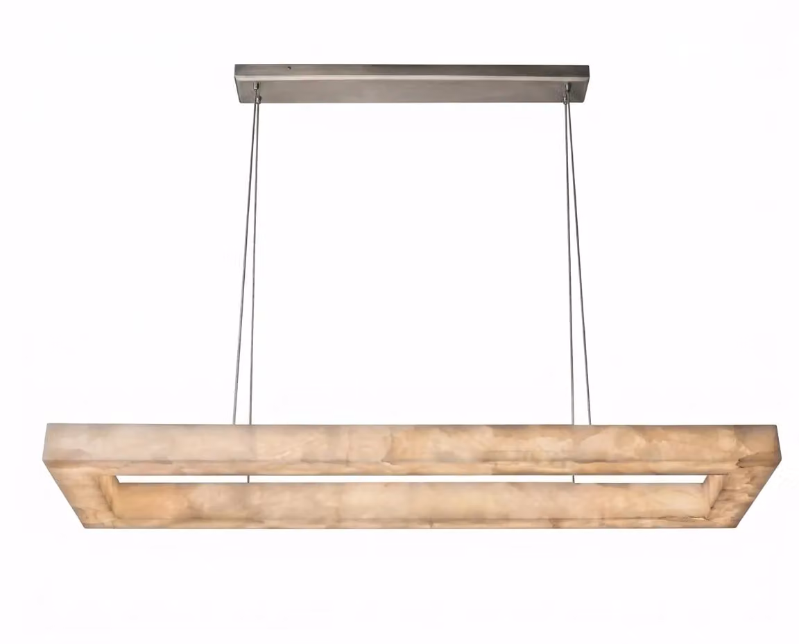 Araco Lumière Frozen Solstice Alabaster Pendant Light in White and Beige with Stone and Metal Finish