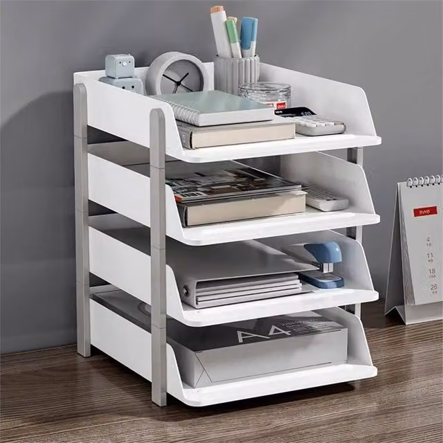 Nordara 4 Tier A4 Desk Organiser Filing Trays and Paper Document Holder, White, W: 37.5 cm, D: 33.5 cm