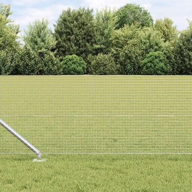 Berkfield Home Galvanised Steel Welded Wire Fence with 13 Spike Posts, Silver, W: 25 m, H: 0.8 m – 1