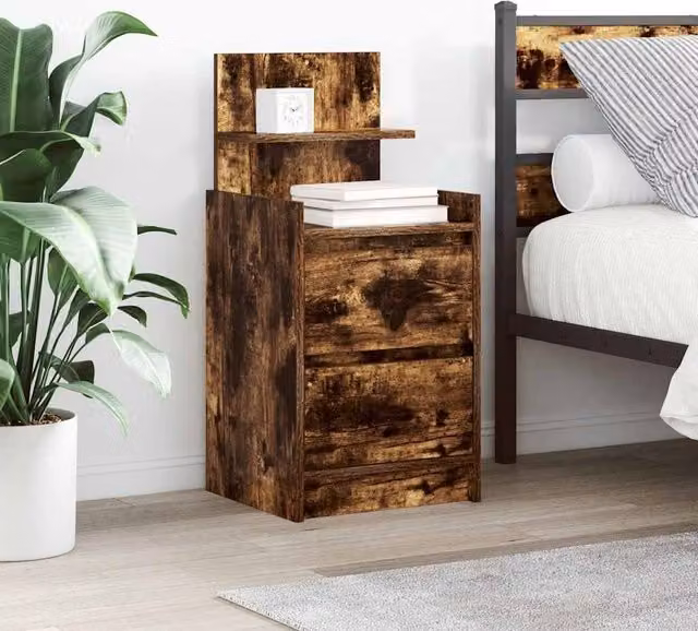 Berkfield Home Bedside Cabinet with 2 Drawers in Smoked Oak Brown, W/D/H: 38 x 34 x 80 cm – 1