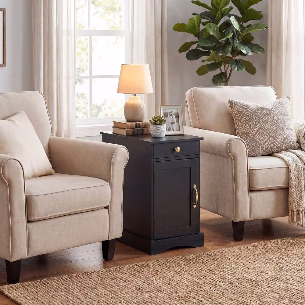 Costway Black End Table with Charging Station and Drawer – 5
