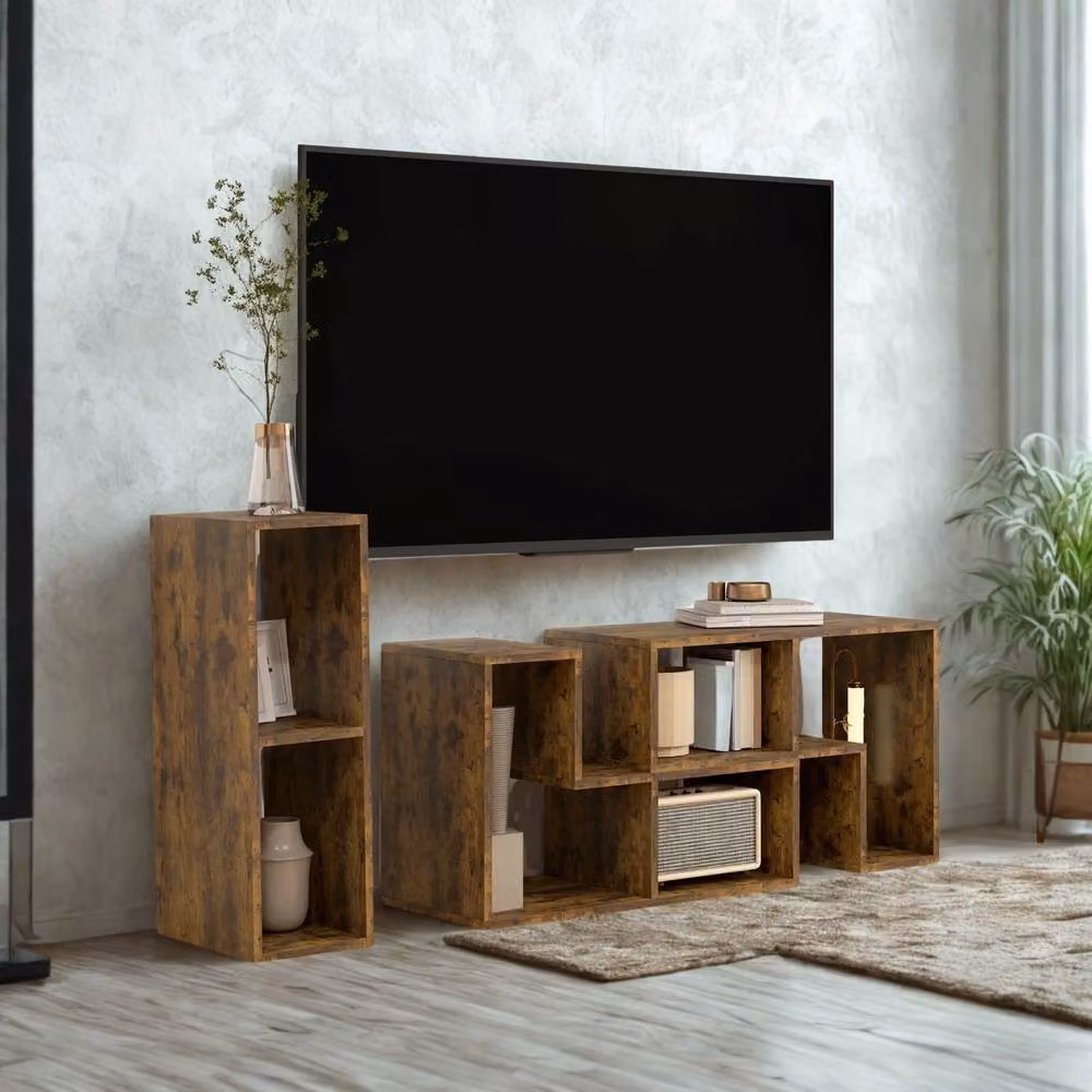 FURNOS Adjustable Free Combination TV Stand Unit with Storage in Rustic Brown – 3