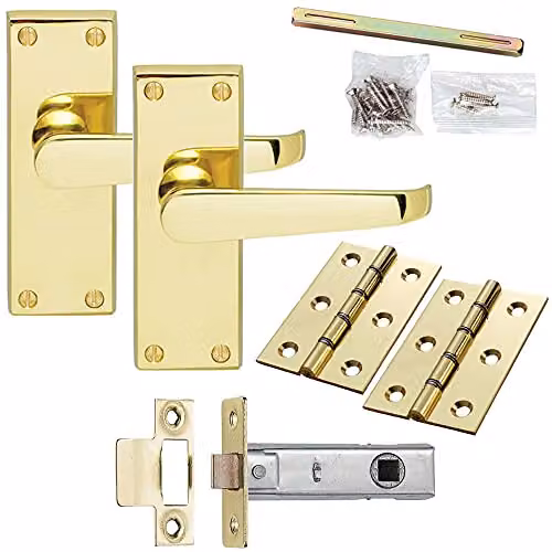 Loops Victorian Straight Lever Door Handle and Latch Pack in Brass with Square Backplate