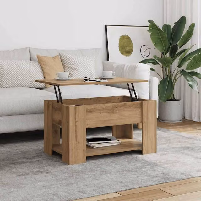 Berkfield Home Modern Artisan Oak Coffee Table in Brown, W/D/H: 79 x 49 x 41 cm – 1