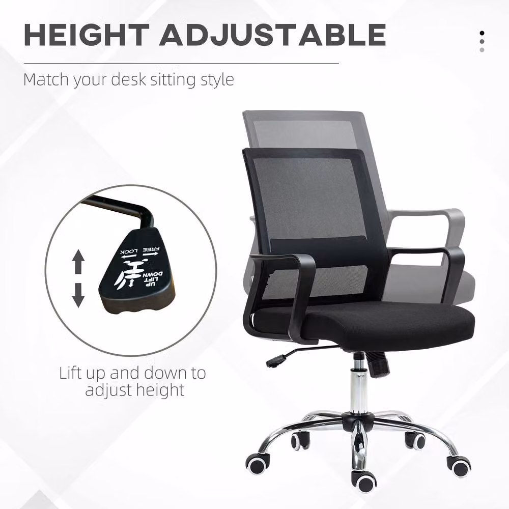 Rolipo Black Mesh Task Chair with Height Adjustment, Armrests and Swivel Castors – 4