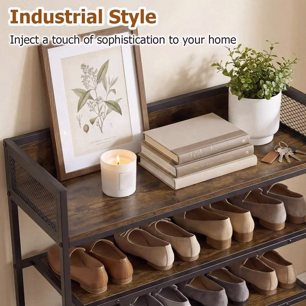 EONLION 4-Tier Industrial Metal Shoe Rack in Brown and Black, Width: 50 cm – 5