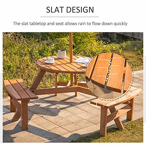 Outsunny 6-Seater Lacquered Wood Round Garden Dining Set in Red and Brown – 3