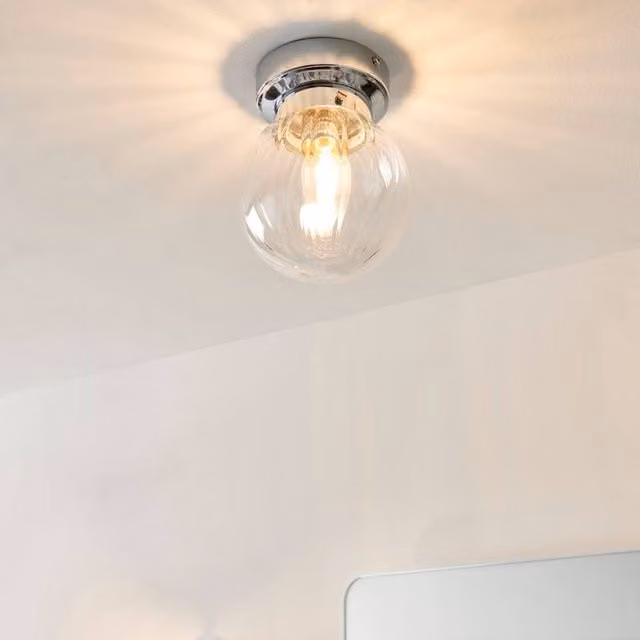 Pagazzi Amelie IP44 Polished Chrome and Transparent Glass Flush Ceiling Light in Silver