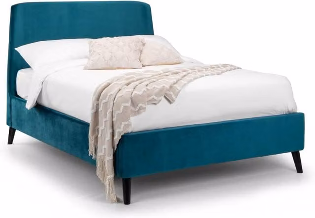 Cheshire Nectarine Curved Velvet Upholstered Bed in Teal Double (Width: 135 cm)