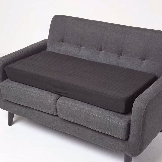Homescapes Black Faux Suede Orthopaedic Foam Booster Cushion, W: 100 cm
