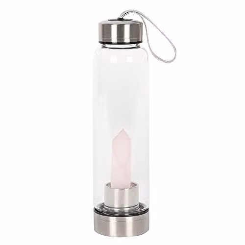 Something Different Rose Quartz Purifying Glass Water Bottle, Pink, 475 g