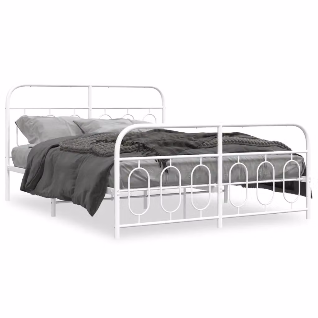Berkfield Home Metal Bed Frame with Footboard, White, W/D/H: 140 x 190 cm – 2