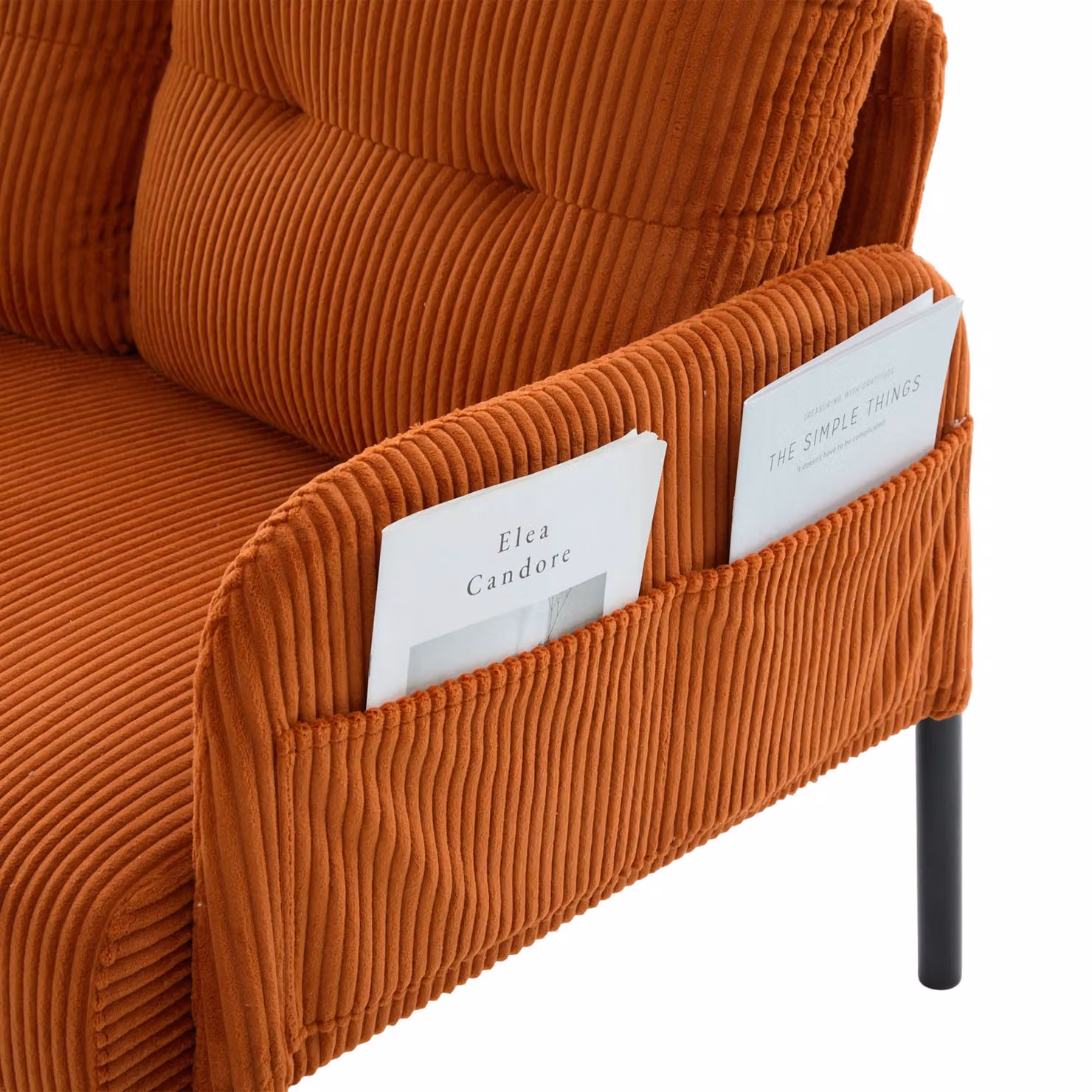 Aosom UK Oversized Two-Seater Corduroy Sofa in Orange with Ergonomic Curves and Dual Side Storage Pockets, W/D/H: 171 x 72 x 80 cm – 6