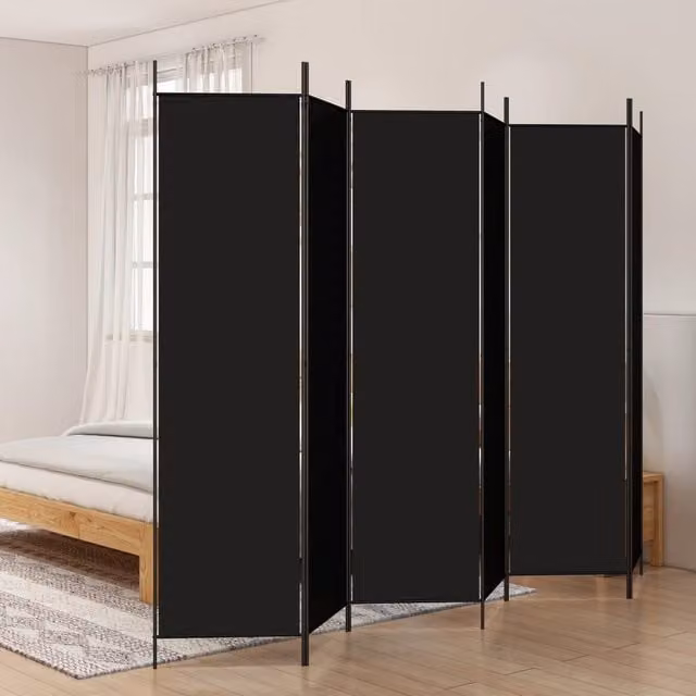 Berkfield Home 6-Panel Fabric Room Divider in Black, W: 300 cm, H: 200 cm