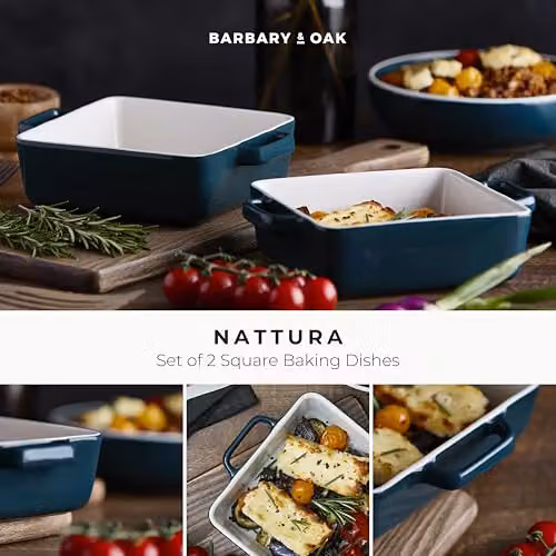 Tower Nattura Set of Two Square Stoneware Gratin Dishes, Agave, W/D/H: 20.5 x 20.5 x 1.56 cm – 7