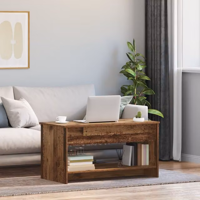 Berkfield Home Modern Rectangular Coffee Table in Brown, W: 102 cm, D: 50 cm, H: 52.5 cm