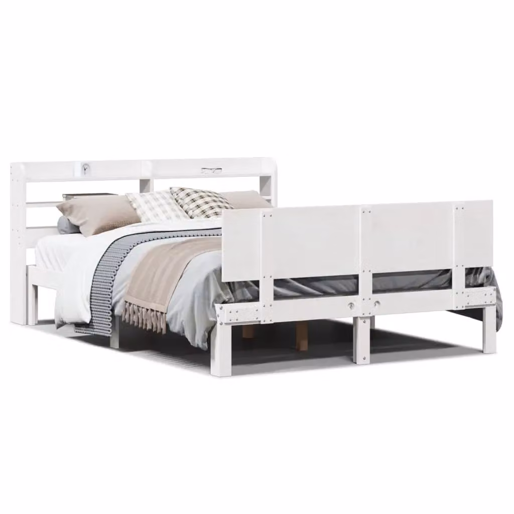 Berkfield Home King Size Bed Frame with Headboard in White, Solid Pine Wood, W/D/H: 150 x 200 cm – 2
