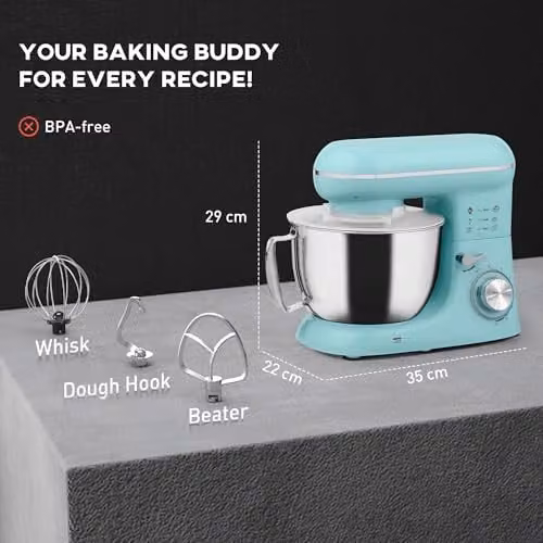HOMCOM Electric Stand Mixer, 4.5L Food Mixer with 6 Speeds and 1300W Motor in Blue – 3