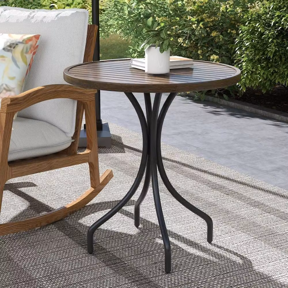 SPETLEK Round Metal Garden Side Table in Matt Brown, Diameter: 66 cm – 4