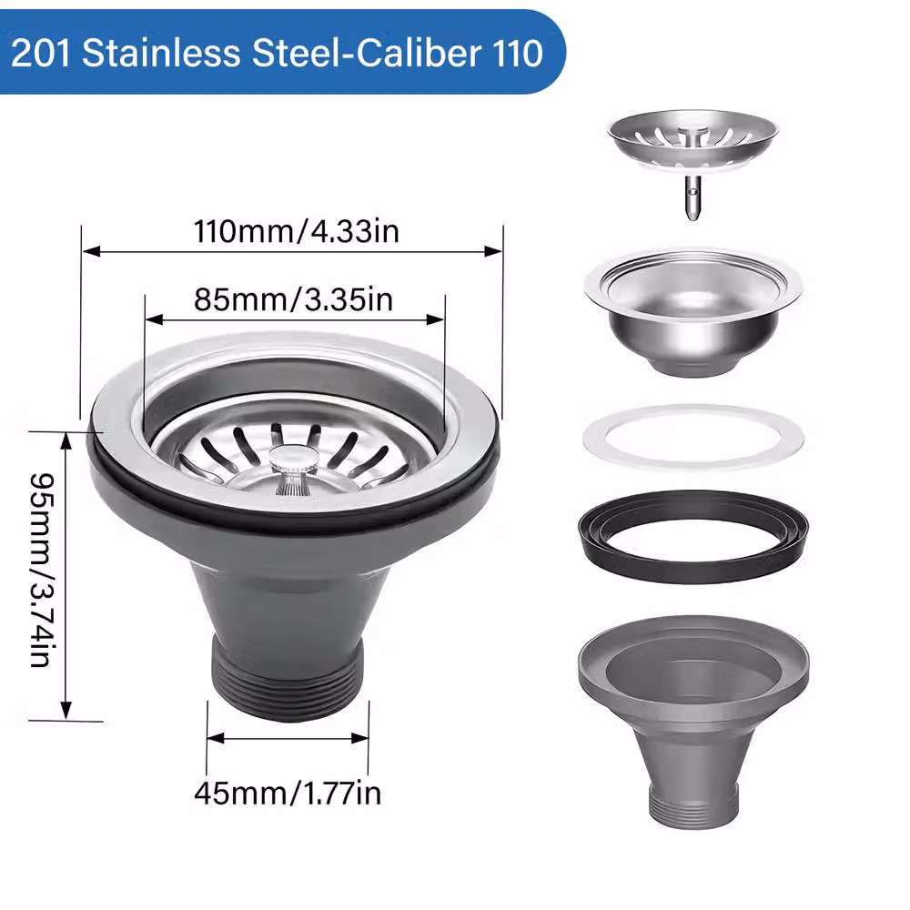 INMTFEI Stainless Steel Pop Up Kitchen Sink Drain Stopper and Strainer in Silver – 5