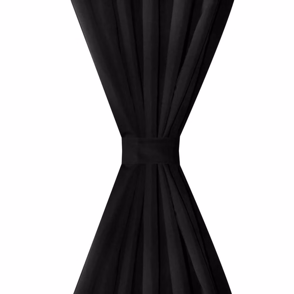 Berkfield Home 2-Piece Black Micro-Satin Curtain Set with Tabs, W: 140 cm, H: 225 cm – 2