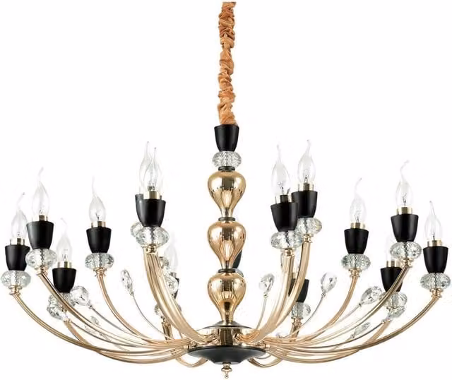 Ideal Lux Vanity 15 Light Pendant Light in Black and Crystal