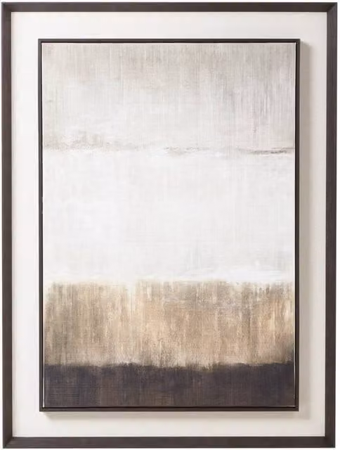 KDMD Extra Large Modern Abstract Linen Wall Art in Brown and White with Dark Frame – 1