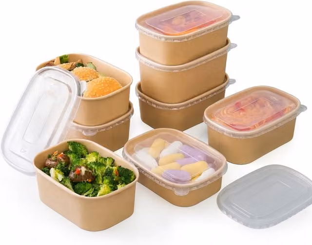 ECONX Disposable Brown Kraft Food Containers with Leakproof Snap Lids, 650ml, Pack of 50