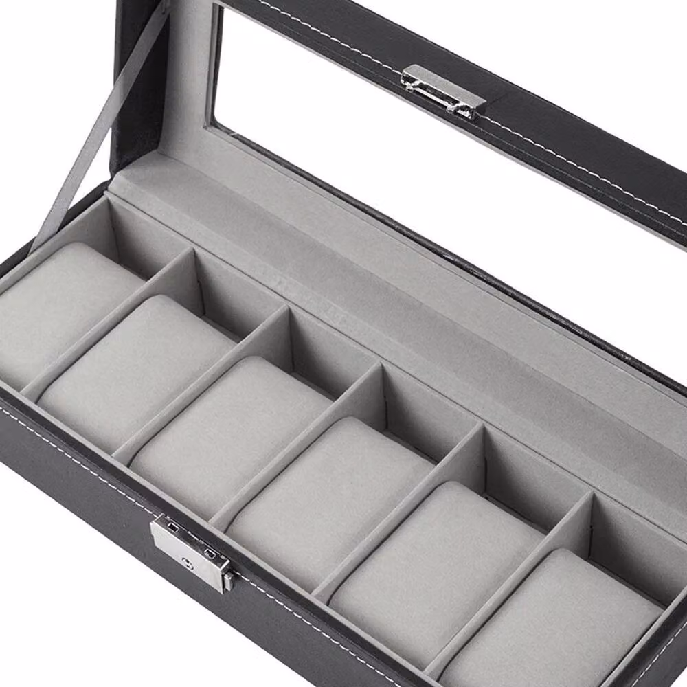 KORVIXA 6 Grid Jewelry Box Organizer with Clear Window and Lid, Black – 3