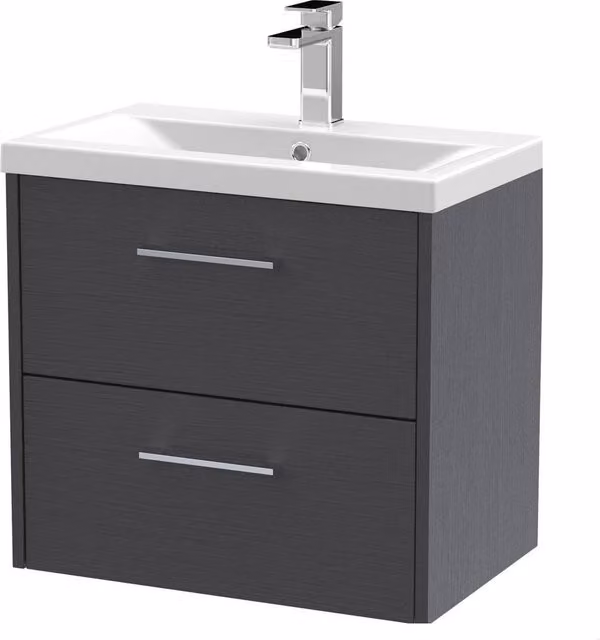 Balterley Winshill 2 Drawer Vanity Basin Unit, Dark Grey Woodgrain, Width: 60 cm
