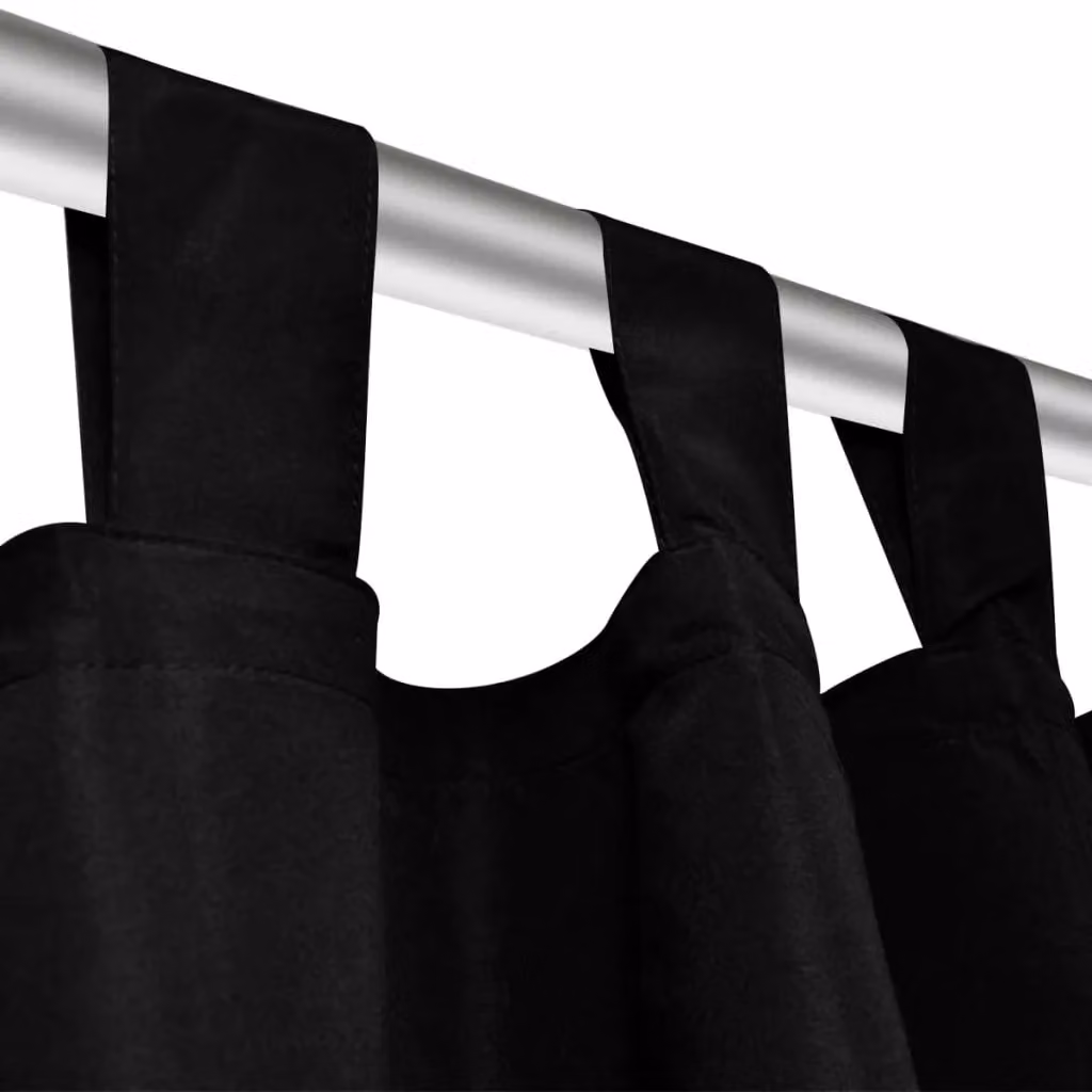Berkfield Home 2-Piece Black Micro-Satin Curtain Set with Tabs, W: 140 cm, H: 175 cm – 4