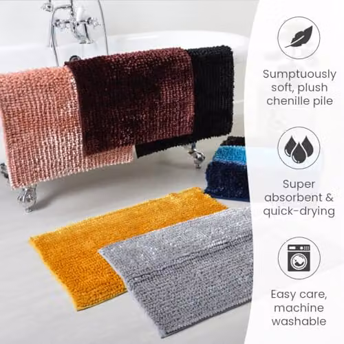 Bobli Super Soft Chenille Bobble Bath Mat in Red, W: 50 cm, D: 80 cm, Non-Slip and Quick-Drying – 3