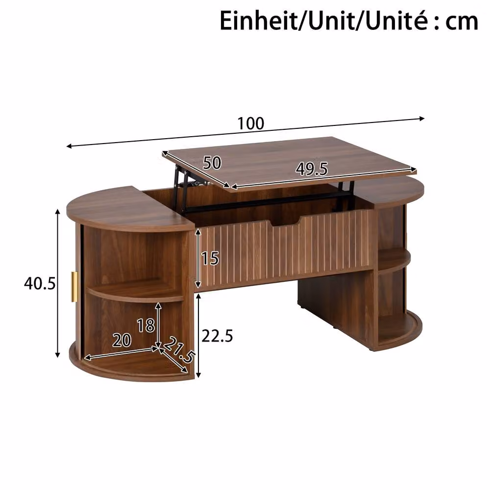 Merax Oval Lift-Top Coffee Table with Sliding Doors and Storage in Walnut – 2