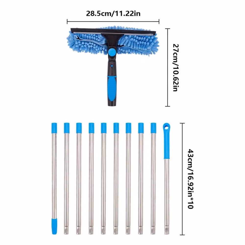 NESTLUNE Blue Telescopic Window Glass Cleaning Squeegee with Microfibre Head, W: 100 cm, H: 60 cm – 2