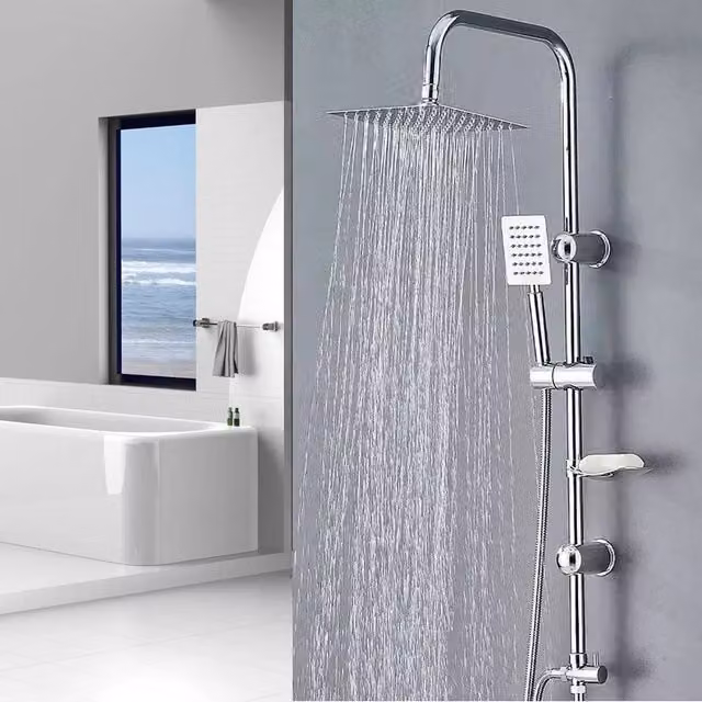 EONLION Large Twin Head Waterfall Shower Kit in Silver and Chrome