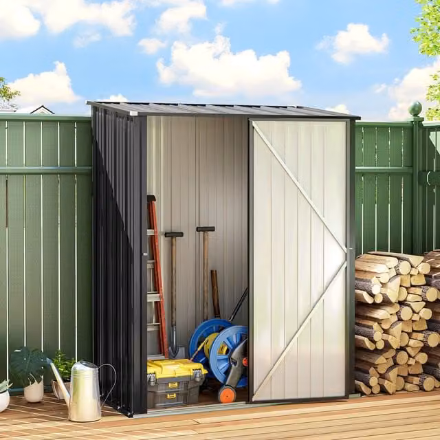 Outsunny Galvanised Steel Outdoor Storage Shed with Lockable Single Door in Grey or Black – 9