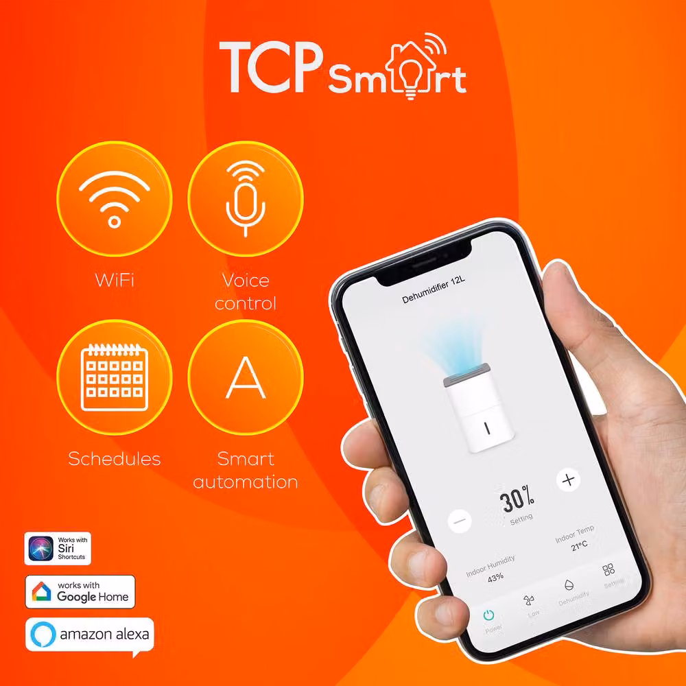TCP Smart 12L Wi-Fi Dehumidifier with App Control and Continuous Drain, White – 6