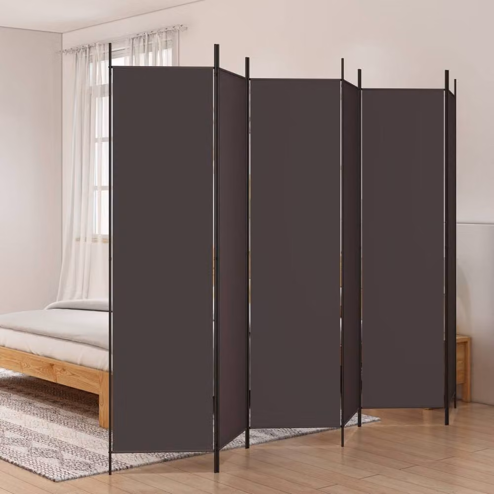 Berkfield Home 6-Panel Fabric Room Divider, Brown, W: 300 cm, H: 200 cm – 2