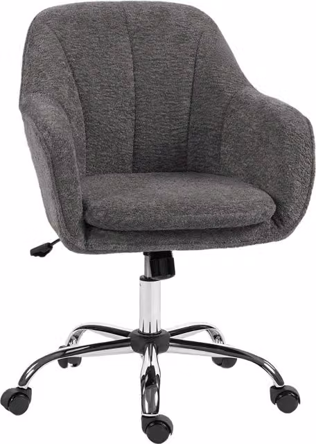HOMCOM Grey Velvet Modern Swivel Vanity Chair with Adjustable Height and Wheels