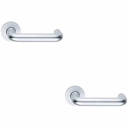Loops 2 Pack 19mm Round Bar Safety Lever on Round Rose in Brushed Satin Aluminium, Silver