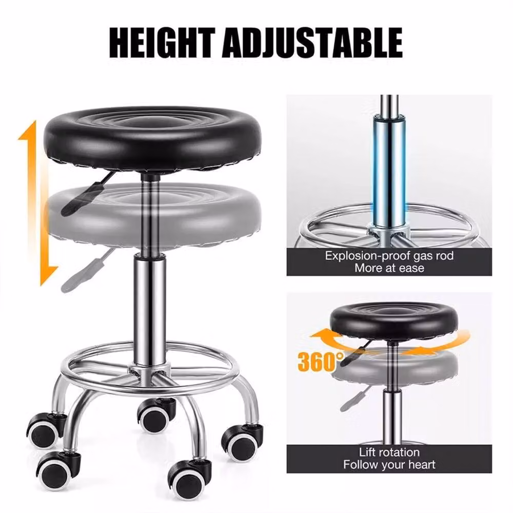 VOGREX Black Adjustable Vanity Chair with Castors and Synthetic Leather Finish – 3