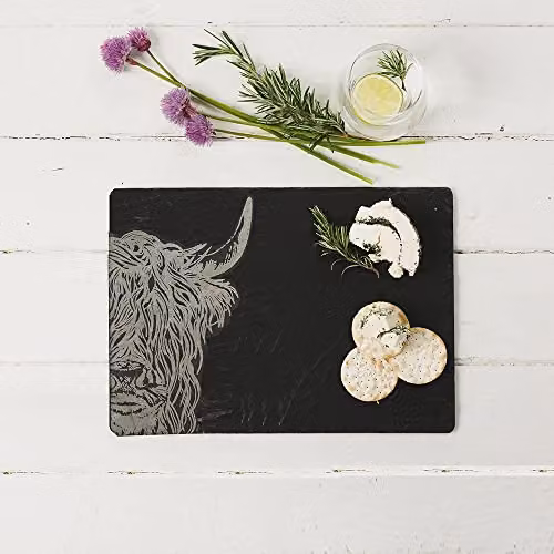 Just Slate Highland Cow Slate Cheese Board, Black, W: 35 cm, D: 25 cm – 2
